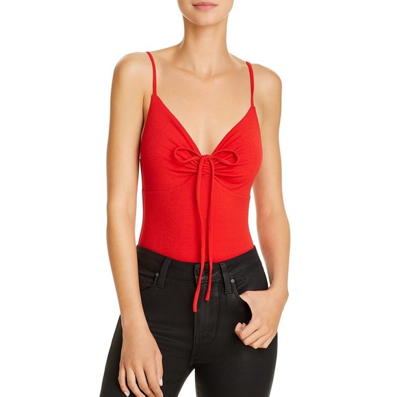 NWT XS/M/L Tiger mist black ruched bodysuit adjustable straps tie front halation - Picture 10 of 11